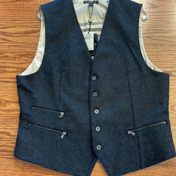John Varvatos luxury cashmere wool suit VEST buttoned 3 zip pockets concrete 44R - Picture 13 of 14